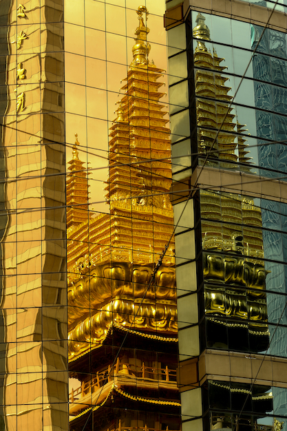 Reflections of the old on the new. Jing'an Temple, Shanghai