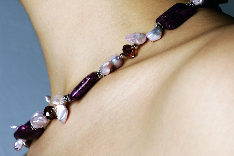 Purple Stone and Shell Necklace