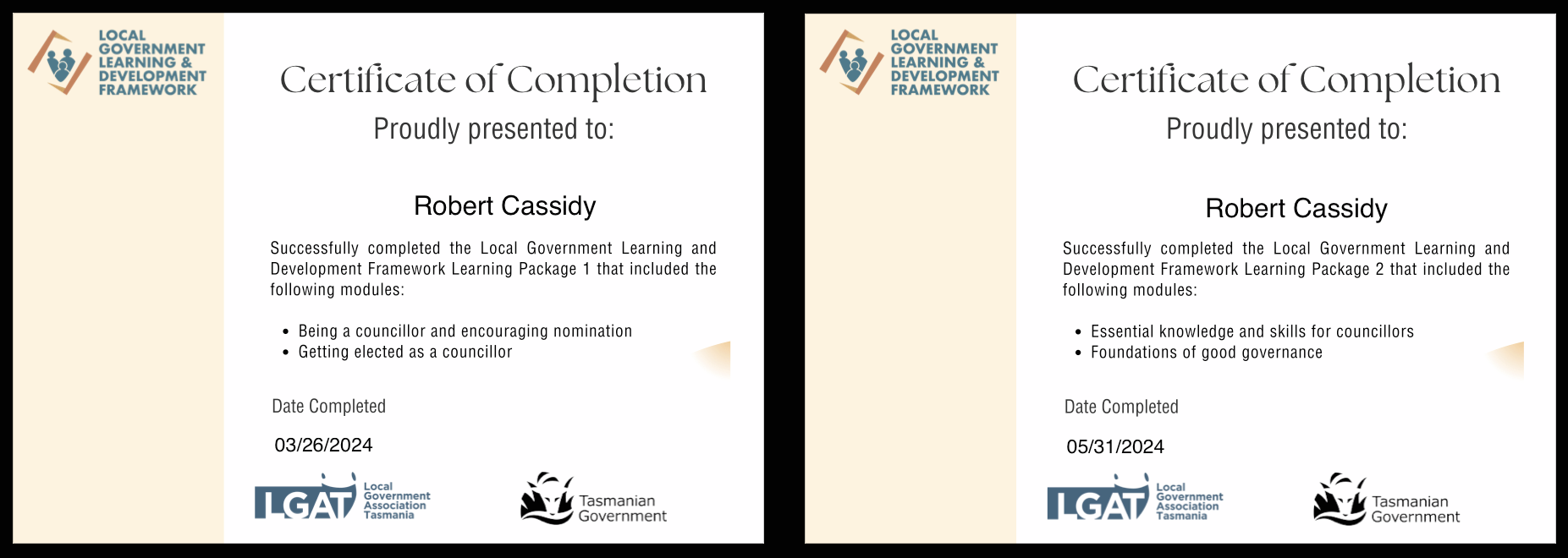 LGAT Certificates of Completion